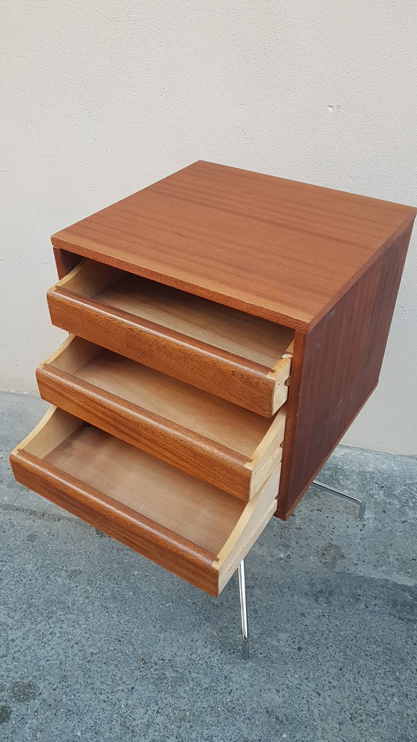 Storage cabinet 3 teak drawers on chrome legs