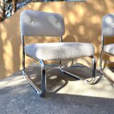 Pair of mid century armchairs / fireside chairs in French terry fabric