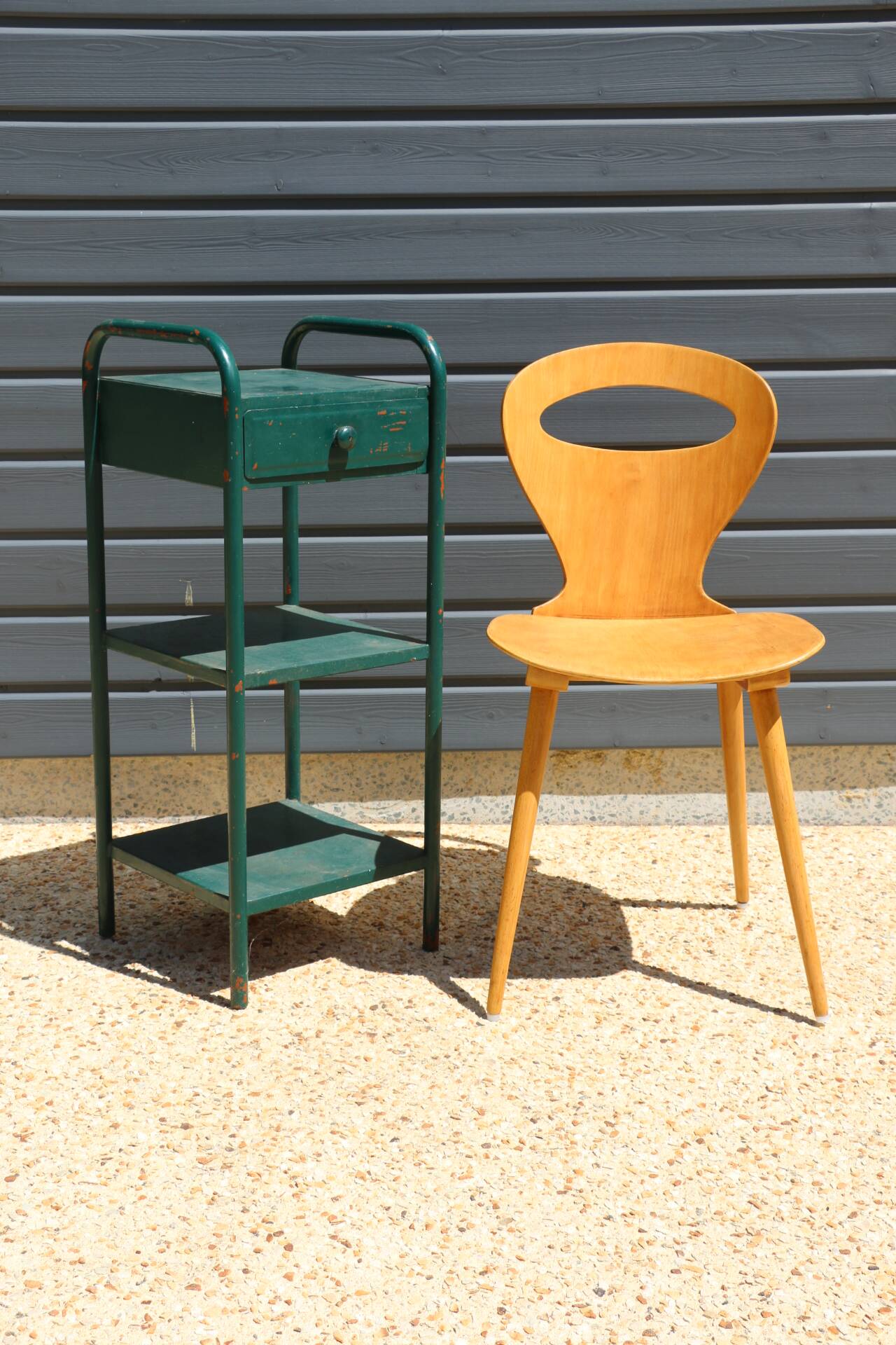 Green metal dormitory bedside table 1960