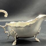 English George III style silver plated tripod sauce boat