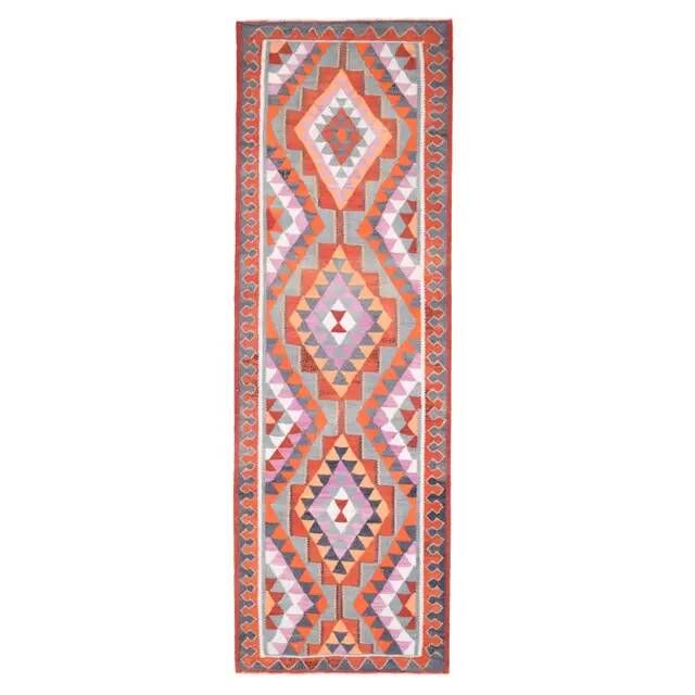 1970s Vintage Turkish Oushak Handmade Wool Cotton Brown Runner Rug 101x314