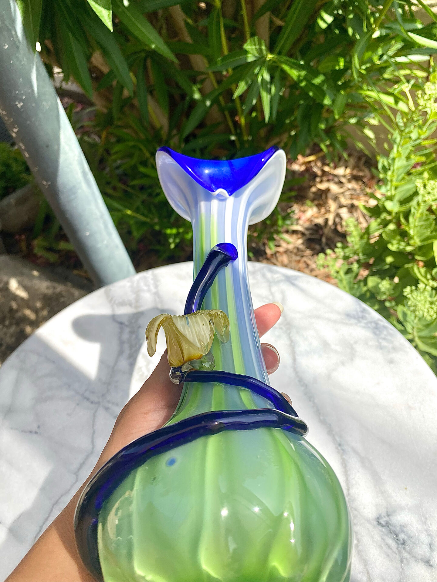Large blown Murano glass vase with floral decoration.