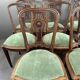 8 Vintage Wooden Chairs With Green Velvet Seat 20th Century