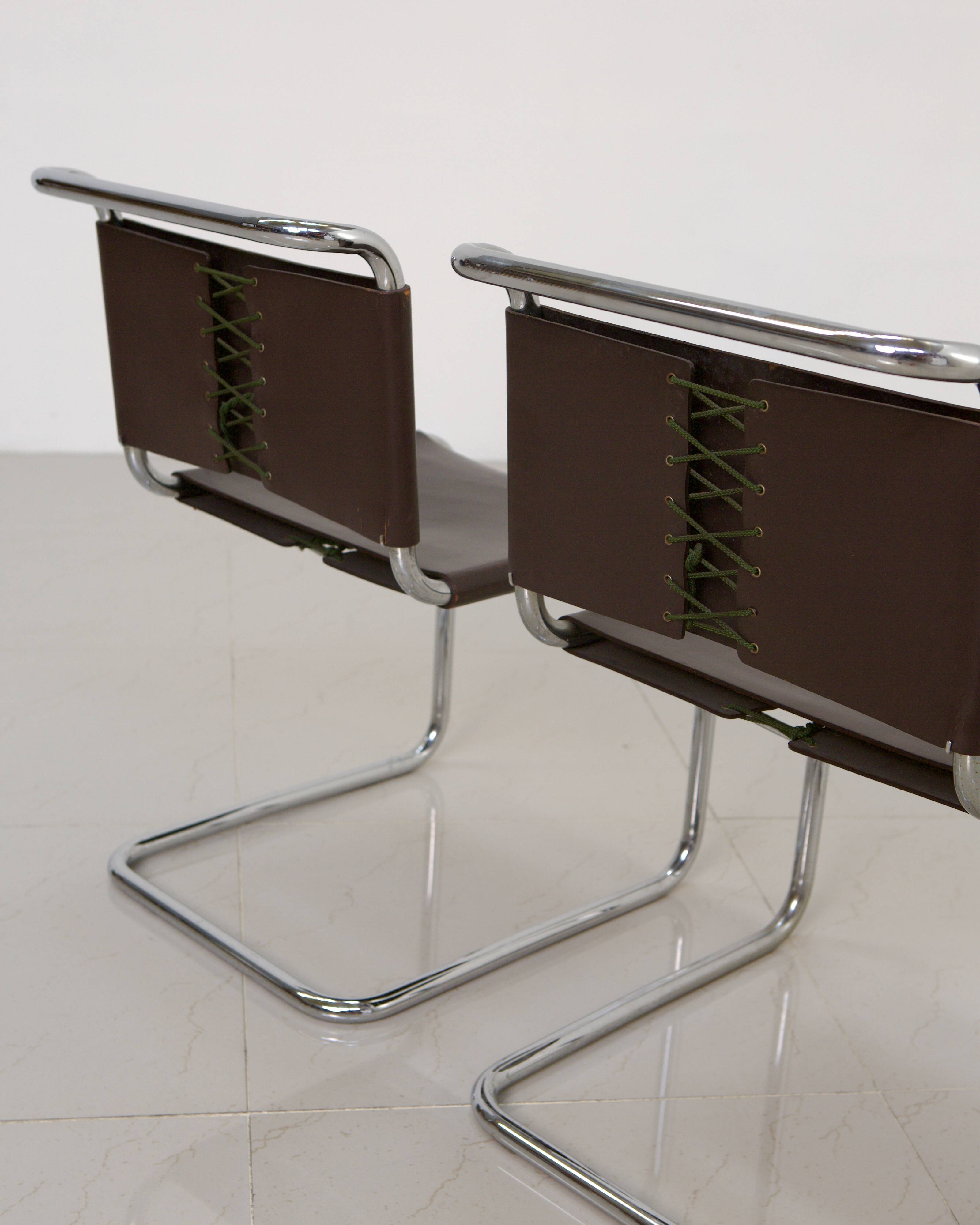 Set of 4 "S33" chairs in brown leather by Mart Stam for Gavina 60's