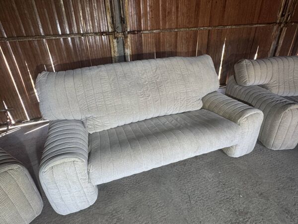 Rare salon vintage Ligne Roset – Made in France – Canapé & 2 fauteuils