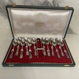 Set of 12 teaspoons and sugar tongs in silver metal goldsmith Danex