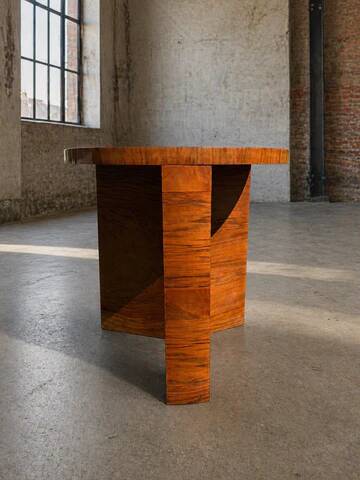 Art Deco round side table with shelf – vintage wood occasional table / bedside table