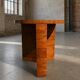 Art Deco round side table with shelf – vintage wood occasional table / bedside table