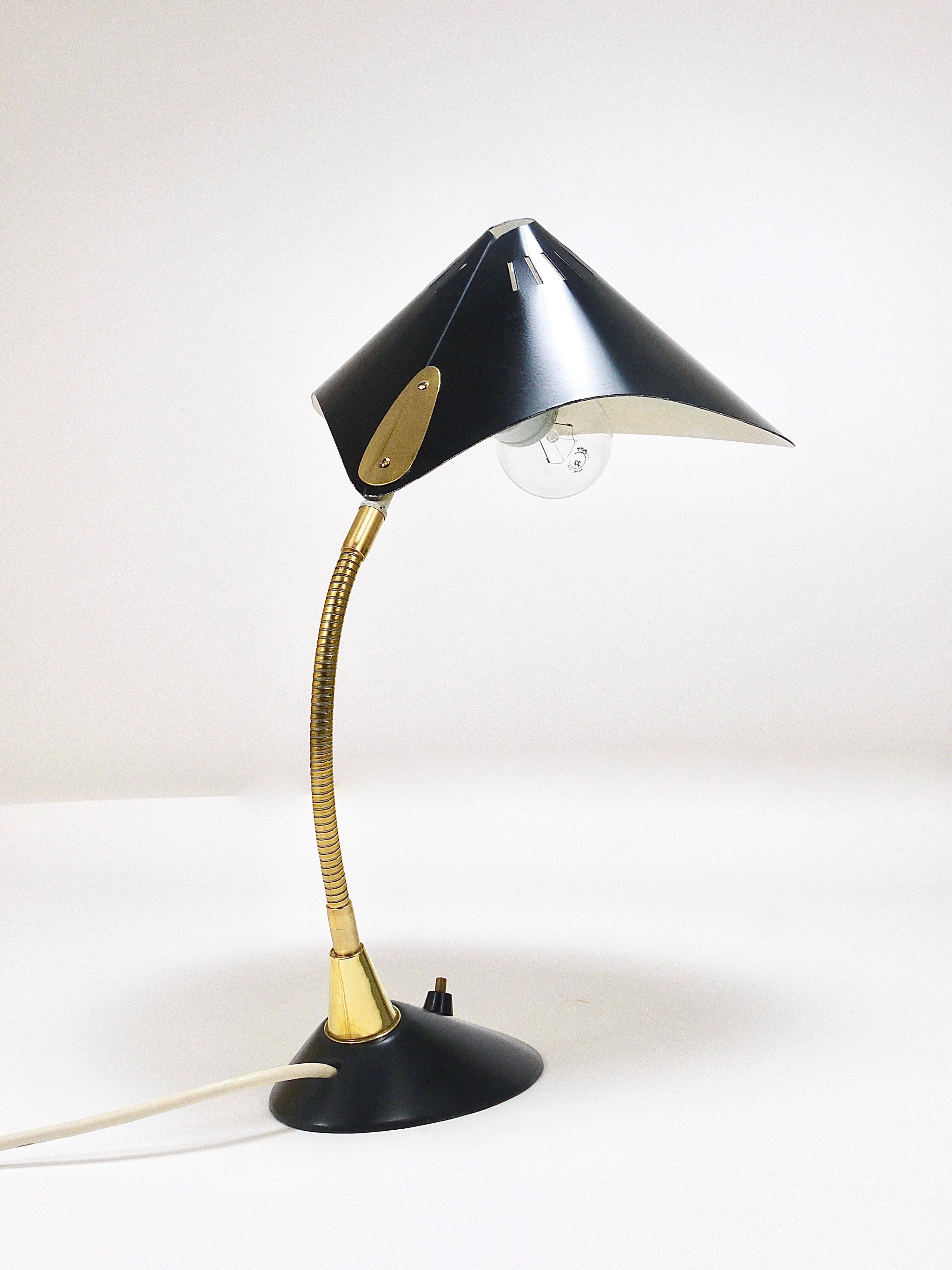 1950s Cosack Cobra black desk or table lamp in brass, mid-century, Stilnovo style.