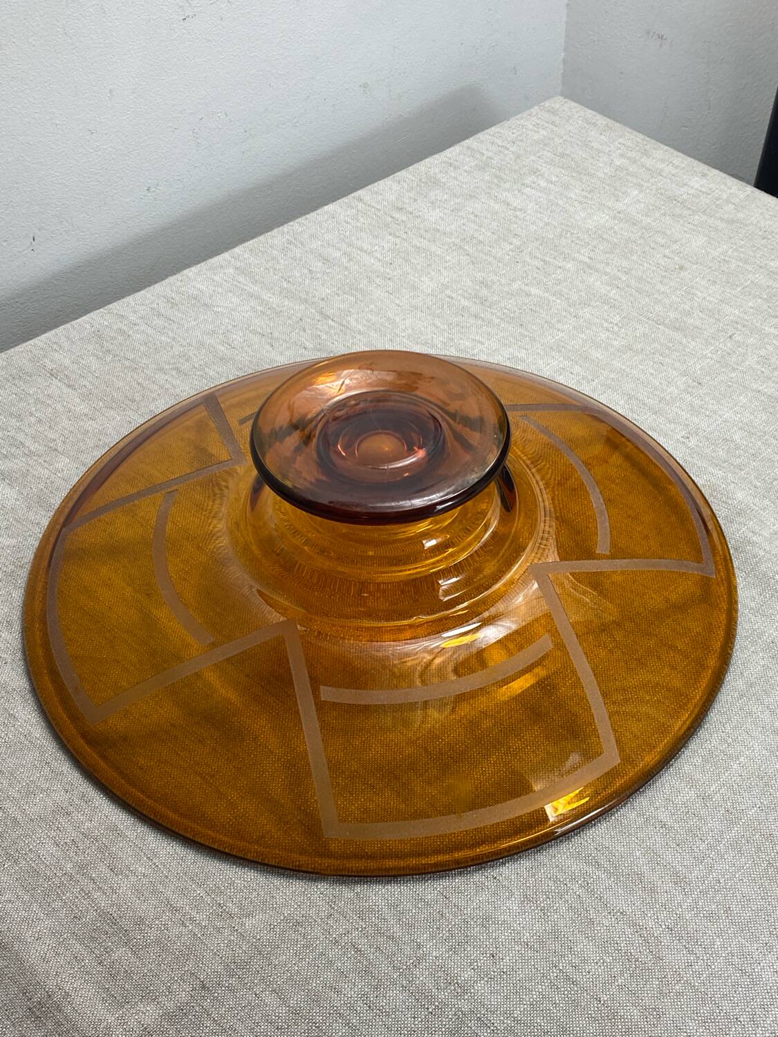 Large Art Deco amber glass bowl