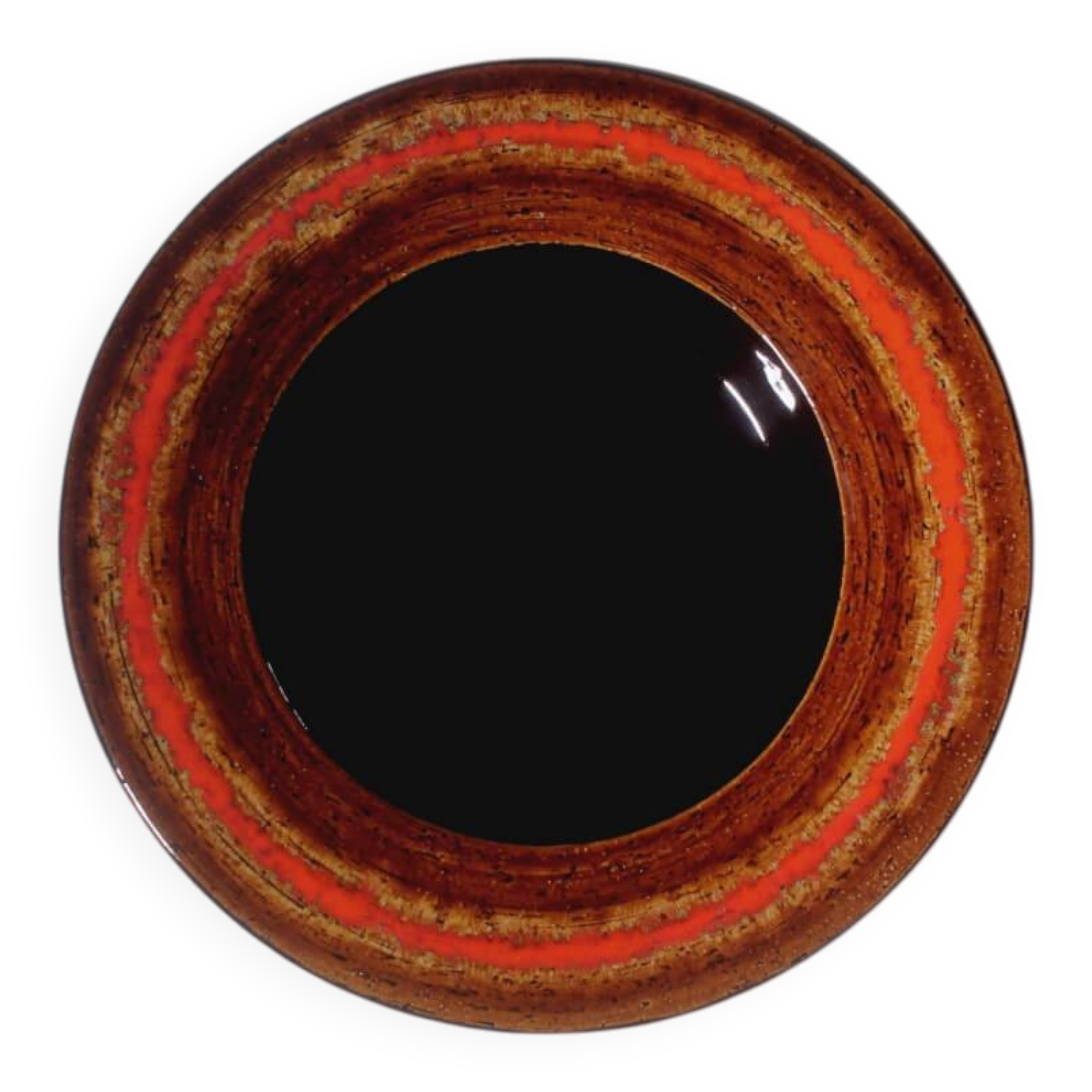 Orange Rimmed Ethnic Stoneware Plate From Gabriel, 1960s