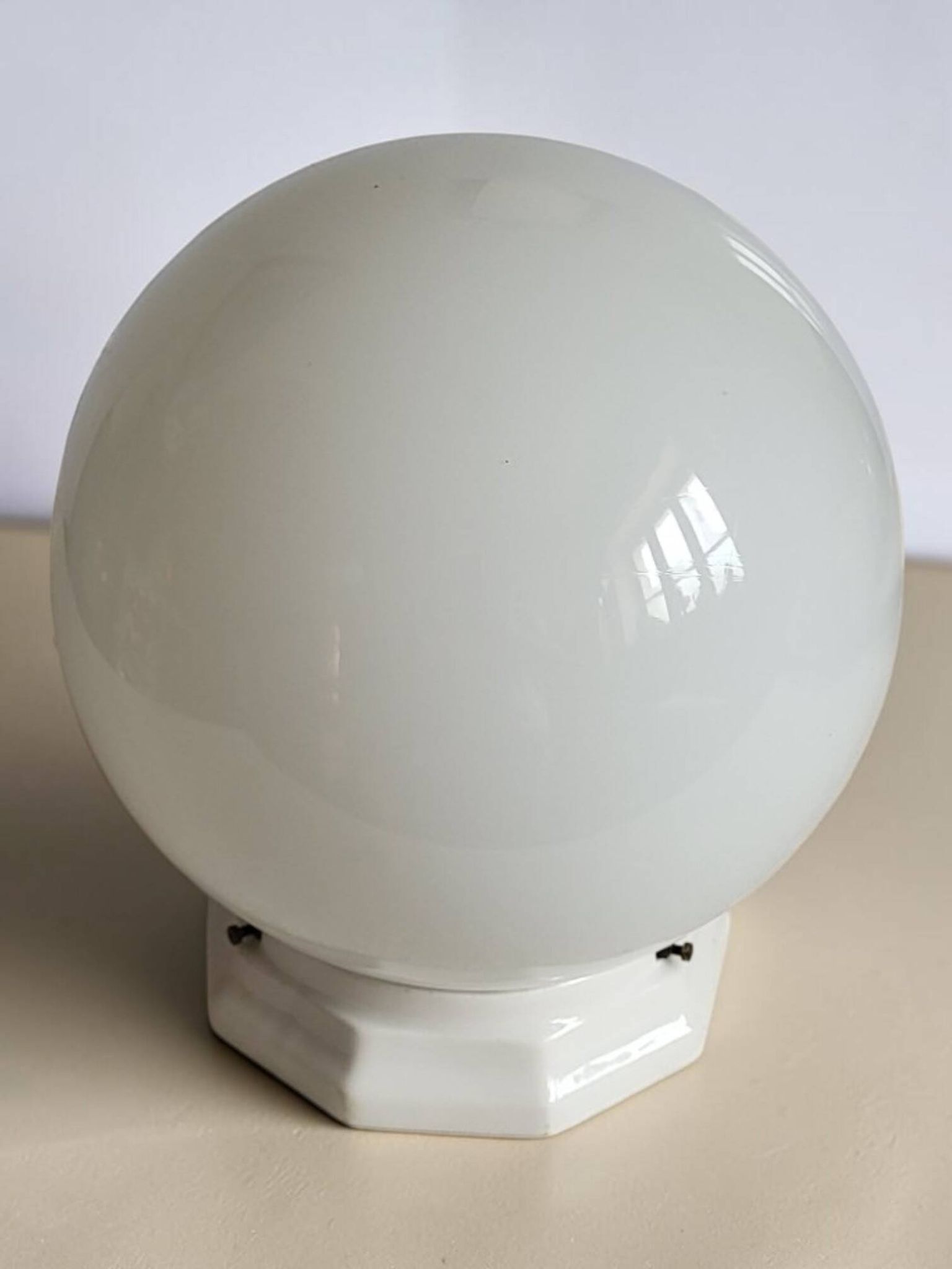 Opaline ball ceiling light, Art Deco/industrial — 1930s-1950s
