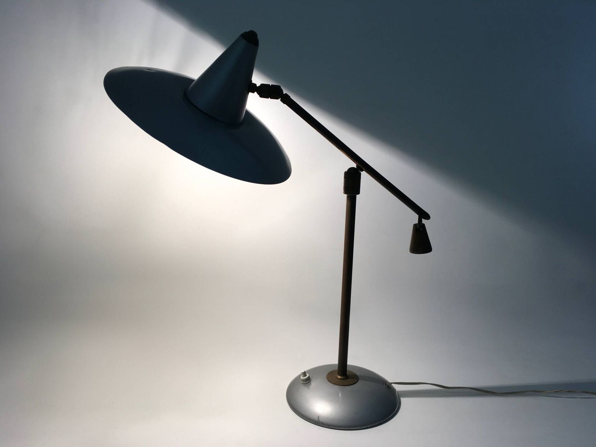 Vintage Brass and Silver Varnished Metal Desk Lamp, Italy