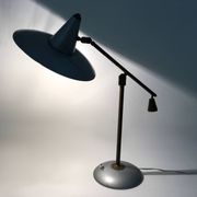 Vintage Brass and Silver Varnished Metal Desk Lamp, Italy