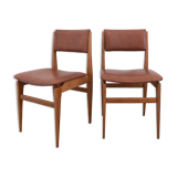 Pair of chairs in wood and brown skaï