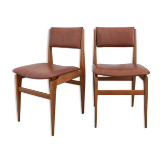 Paire de chaises en bois et skaï marron
