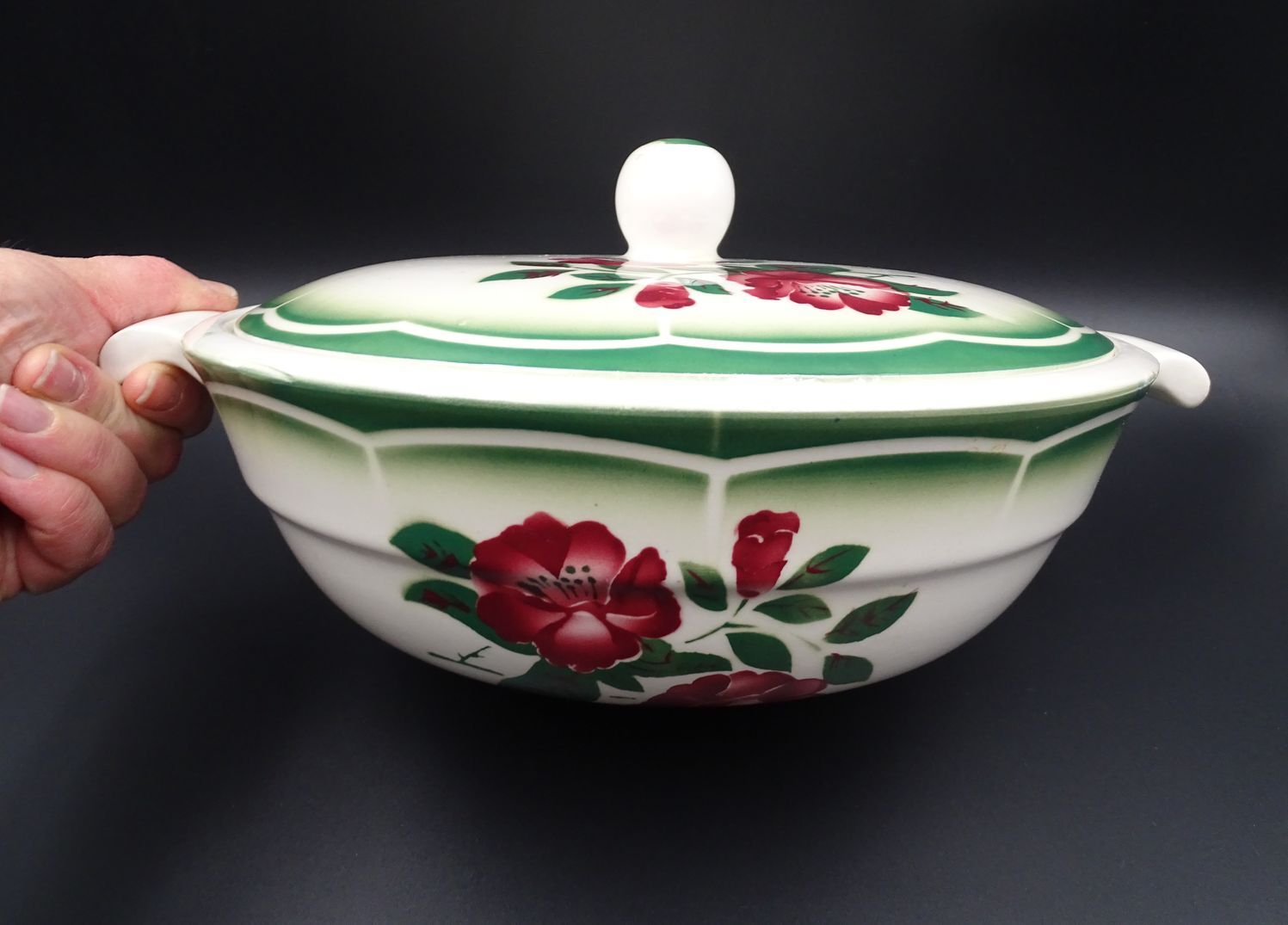 Digoin's soup maker - Mireille model - Rose decoration and green liseret - circa 1940