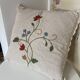 Linen Cushion Cover Embroidered with Flowers