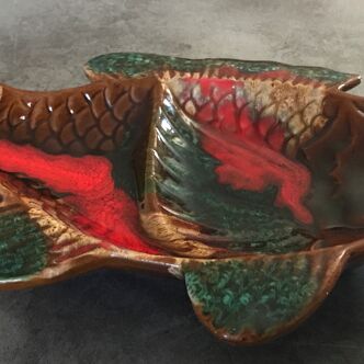 Plat à compartiments pour apéritif en céramique de vallauris  forme de poisson vintage 34 cm