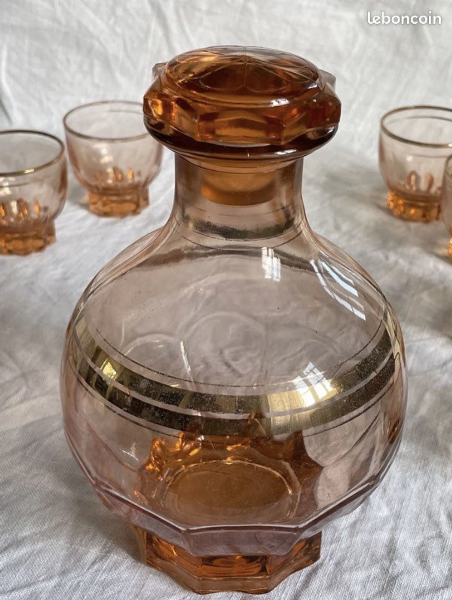 Vintage pink glass liqueur service