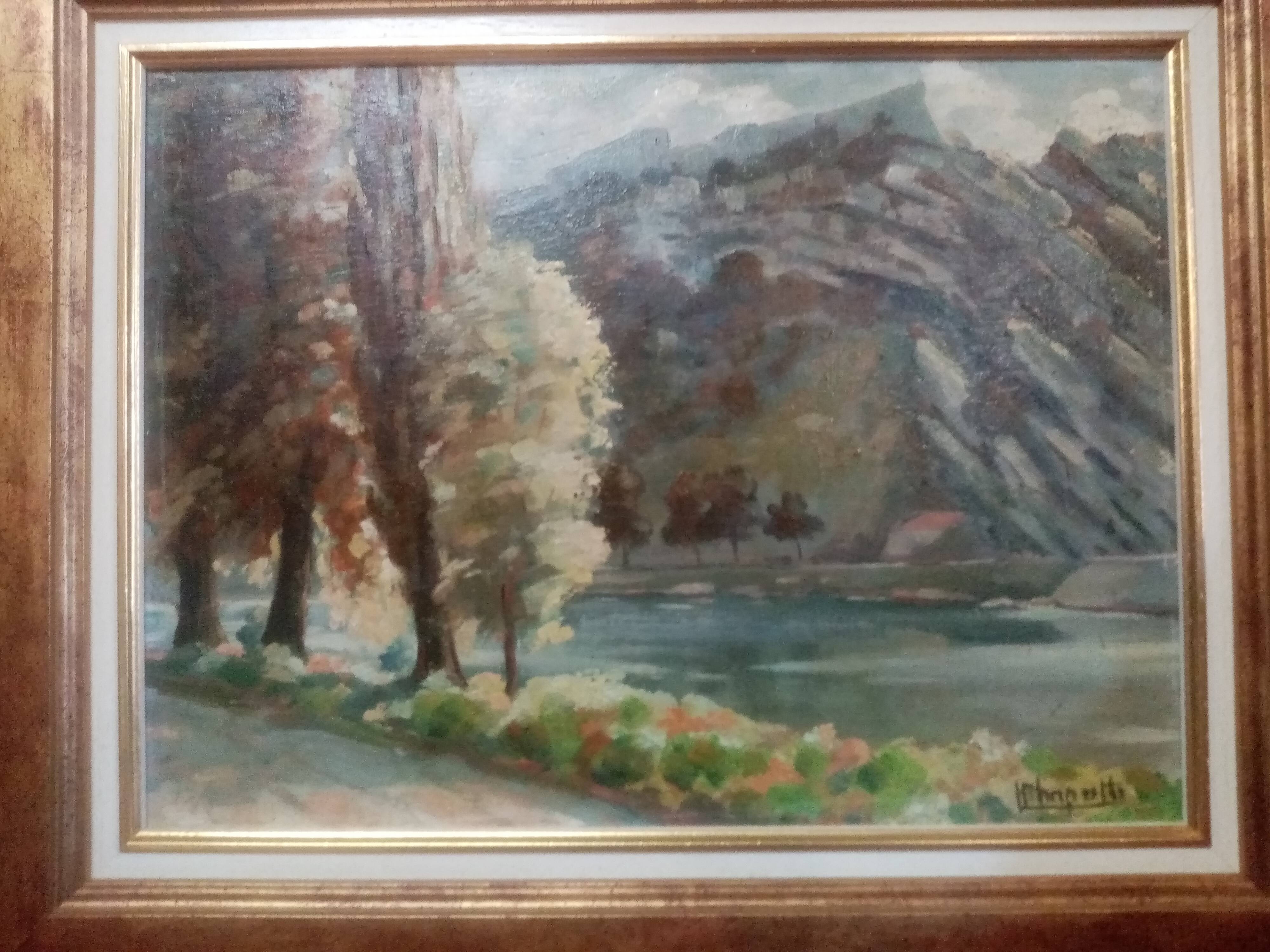 OIL PAINTING ON CARDBOARD VIEW OF THE CITADEL OF BESANCON SIGNED HENRI CHAPATTE