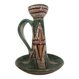 Hand candleholder in enamelled ceramic, polychrome paint, art deco, numbered