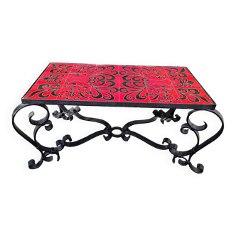 Large wrought iron and ceramic coffee table from Chauvin Iberia. 60s.