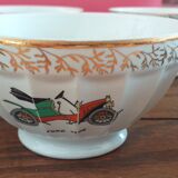 Ensemble de 6 bols en porcelaine fine de chez Longchamps, décor voitures anciennes