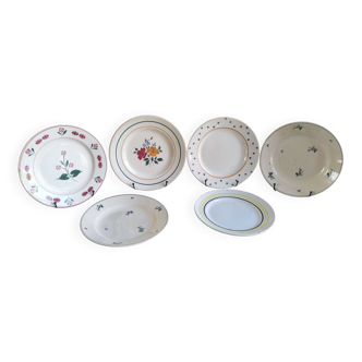 6 old mismatched dinner plates Terre de Fer