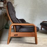 Scandinavian 3-seater teak and leather sofa
