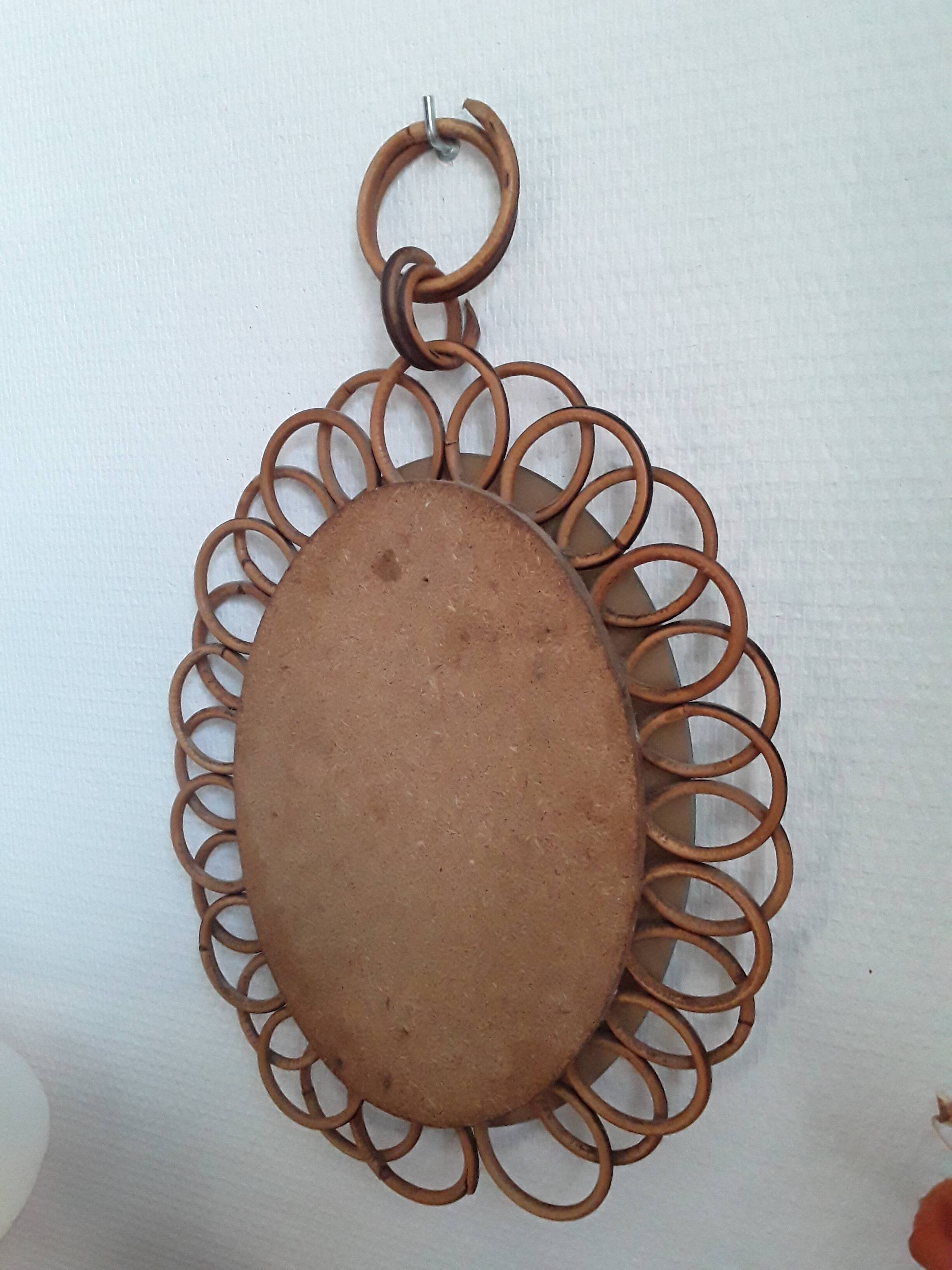 Miroir marguerite vintage en rotin
