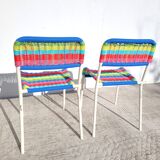 Pair of children's chairs with Ikea Fargglad scoubidou pattern