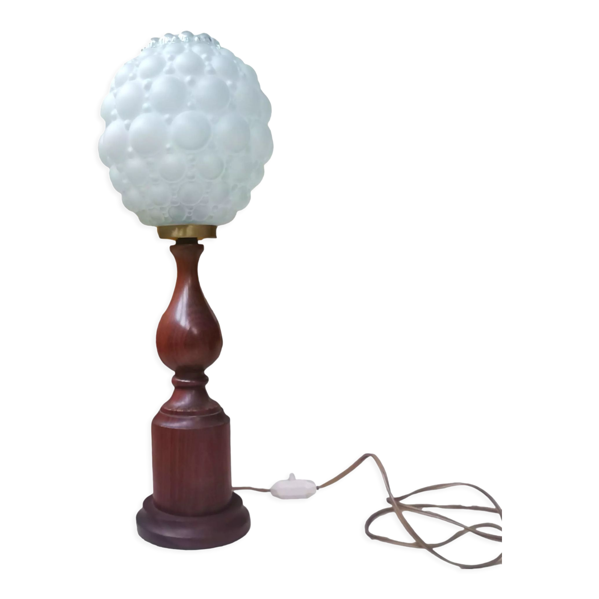 Mid century wooden and bubble glass table lamp 1970s