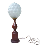 Mid century wooden and bubble glass table lamp 1970s