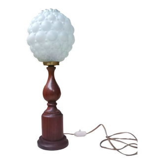Lampe de table en bois et verre à bulles du milieu du siècle