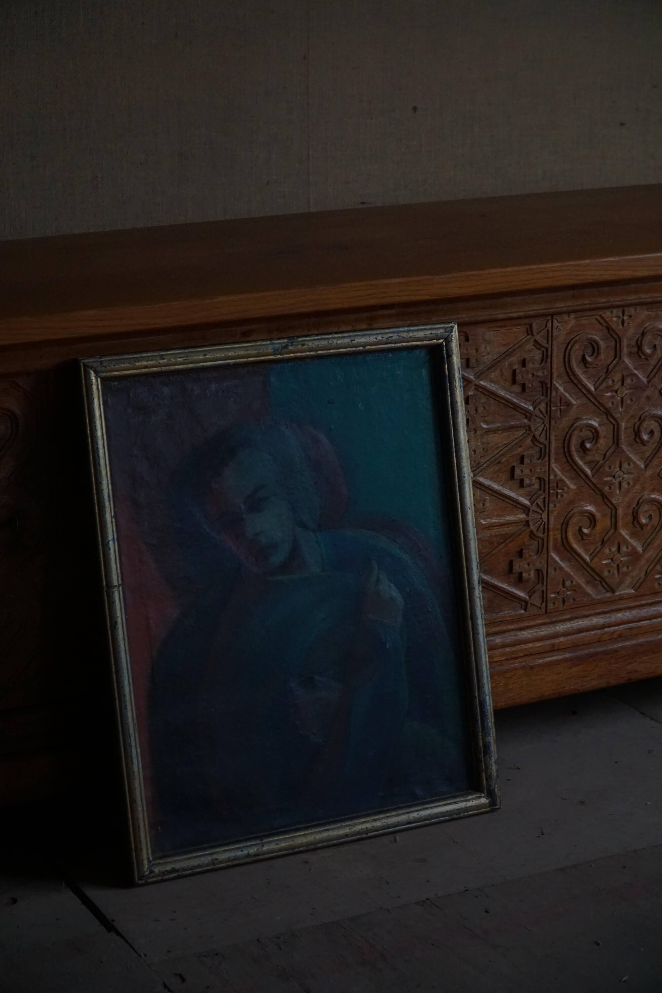 Oil portrait painting on canvas, unknown Danish artist, early 20th century.