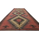 Blush Pink Vintage Kilim Runner, 1960s Geometric Wool Rug 400 x 150 cm