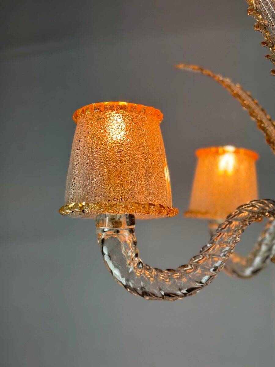 Venetian chandelier in colorless and gilded Murano glass circa 1950