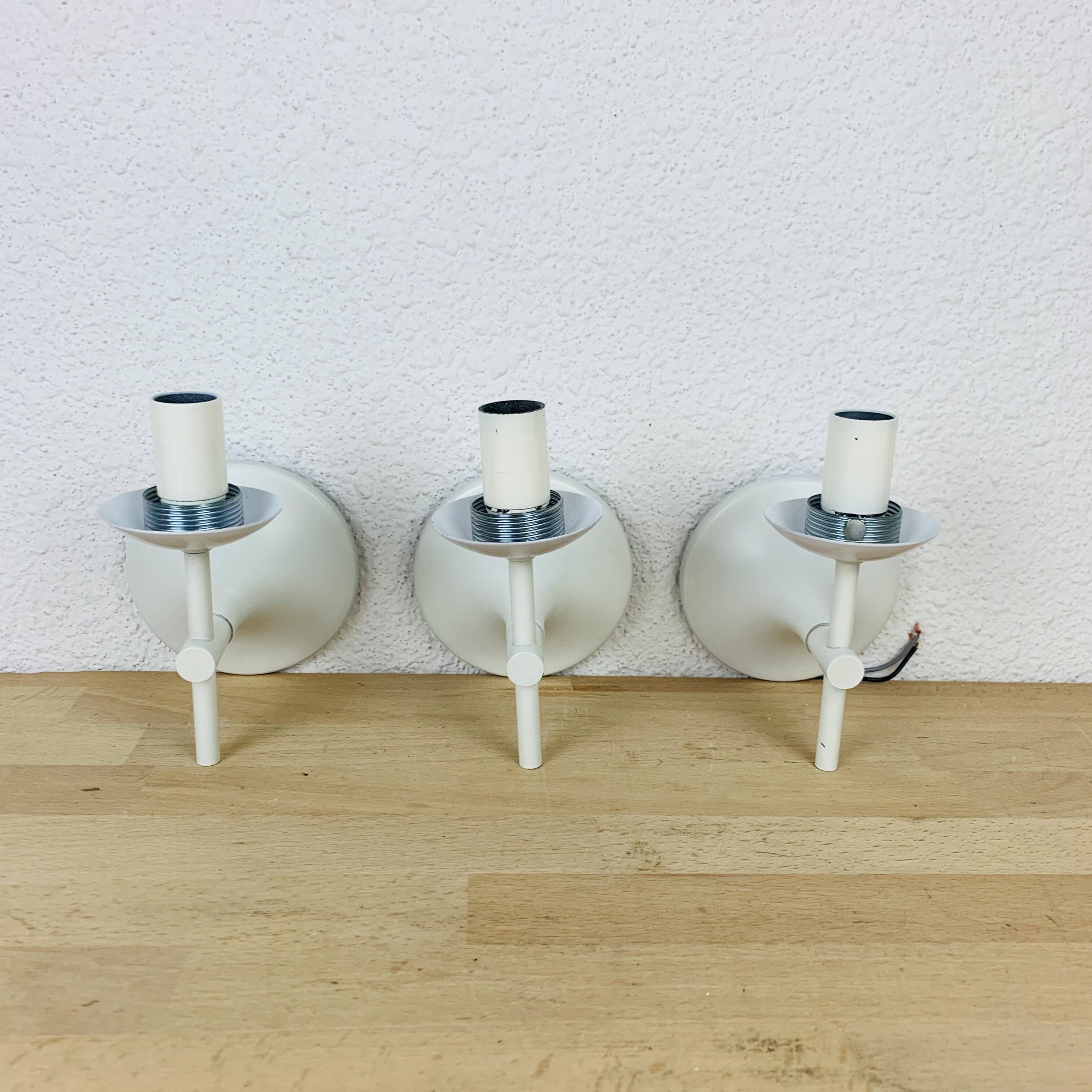3 Max Bill wall lights for Temde in opaline, 1970s