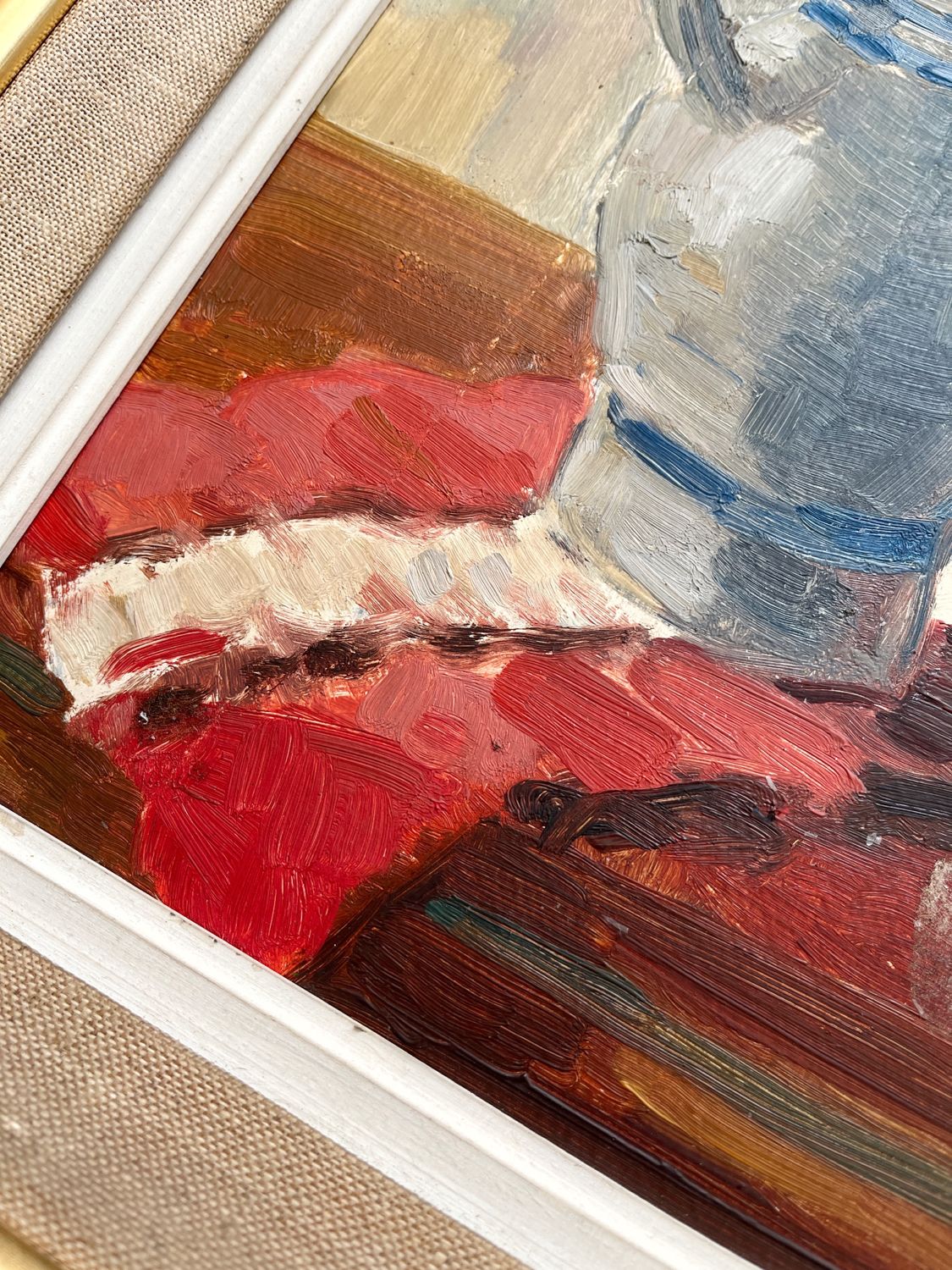 Painting old oil painting on cardboard still life 40s-50s