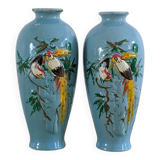 Pair enamelled vases