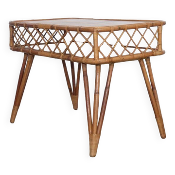 Bureau vintage en rotin et bois 1960