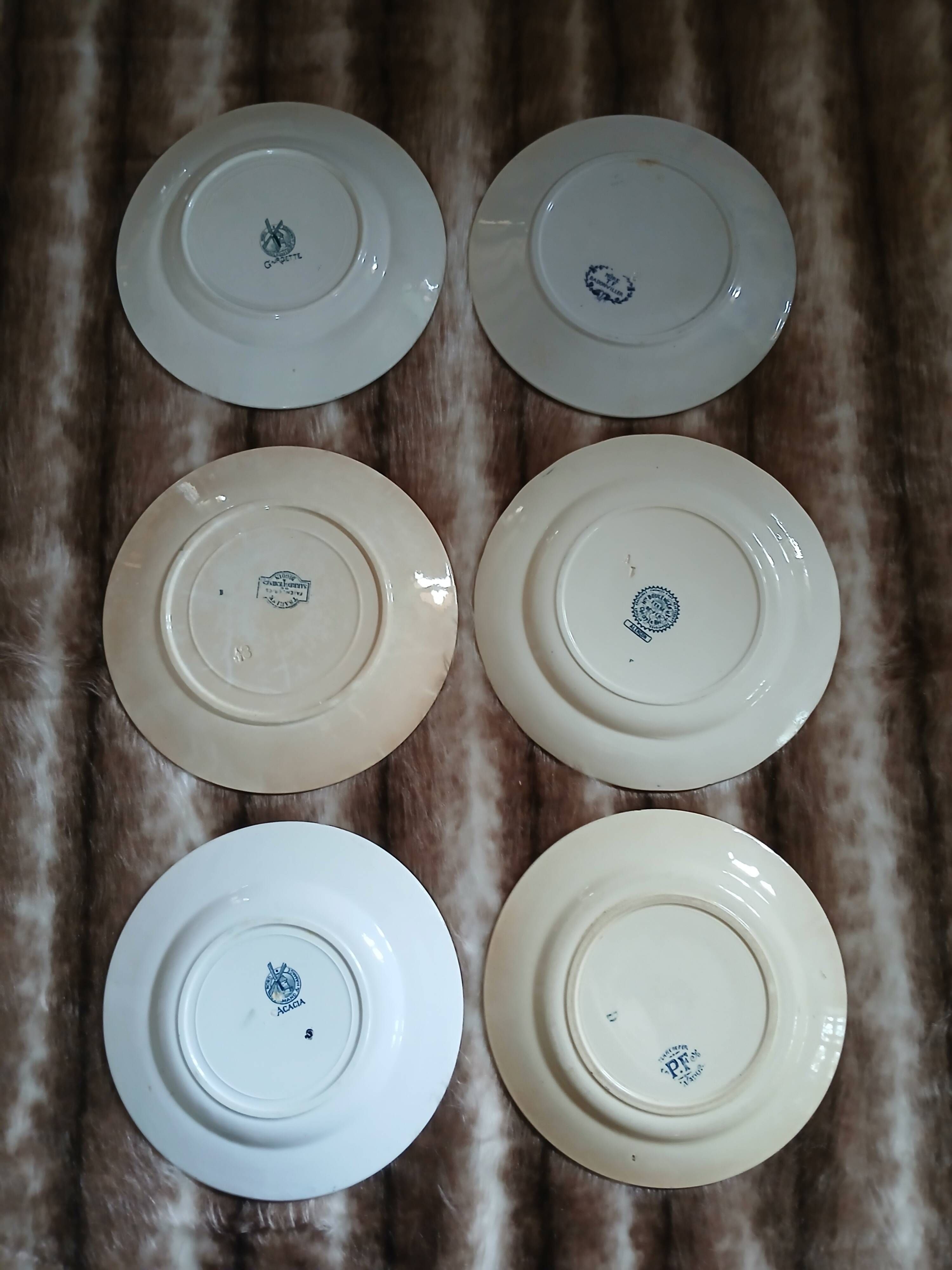 6 antique flat plates in ironstone