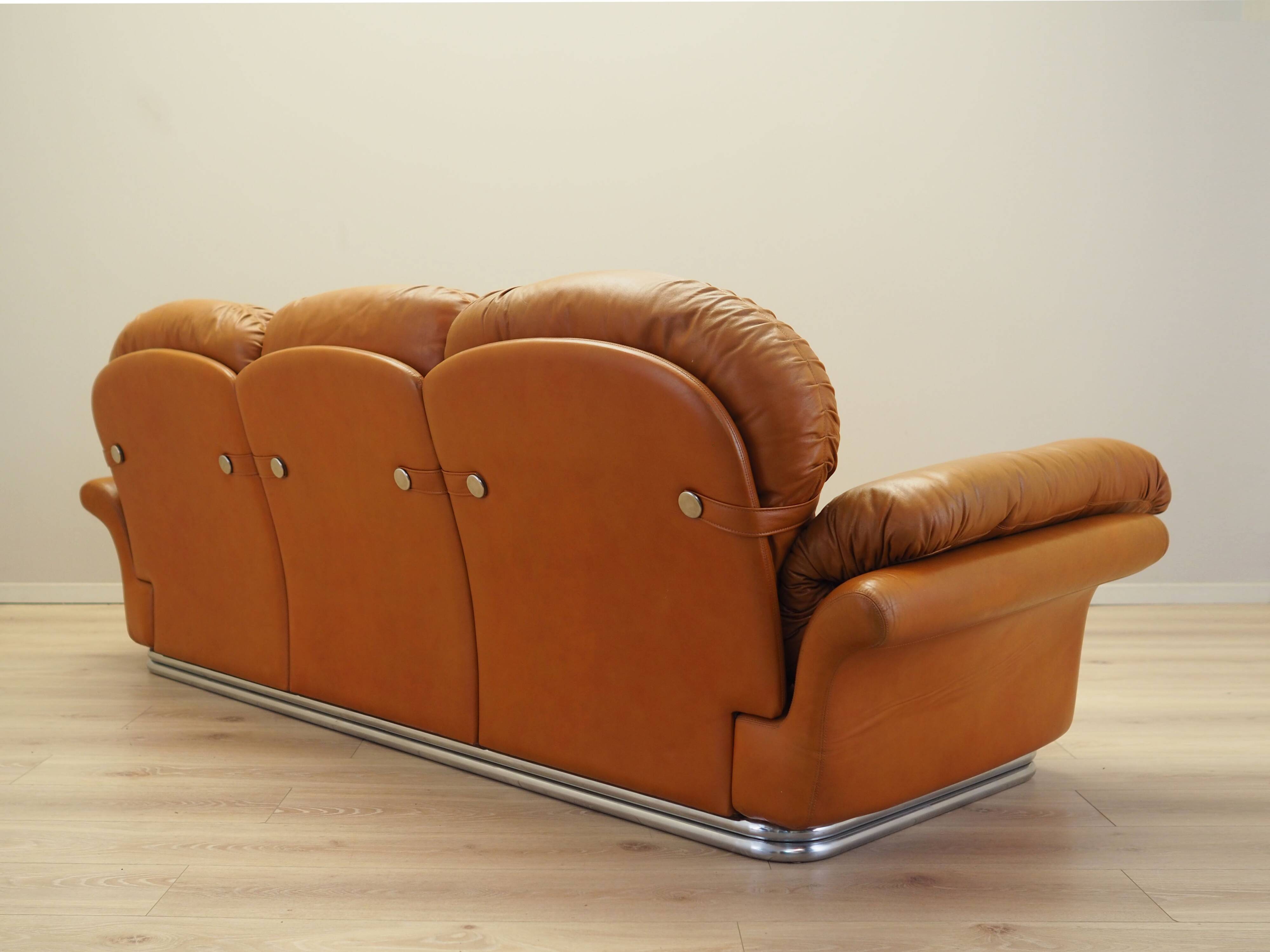 Orange leather sofa, Space Age design, 1960s, production: Italy