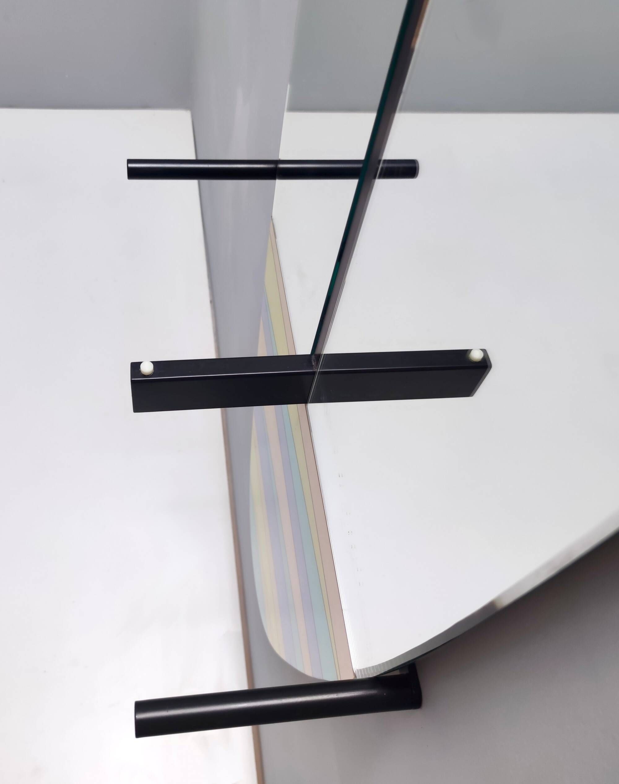 Postmodern Oval Wall-Mounted Entryway Mirror and Console Table with Glass T