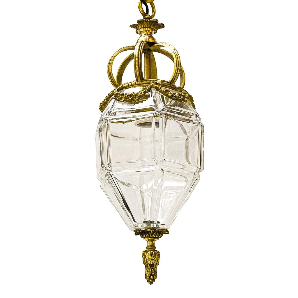 Lantern conical gilded beveled faceted glass old white XIXth