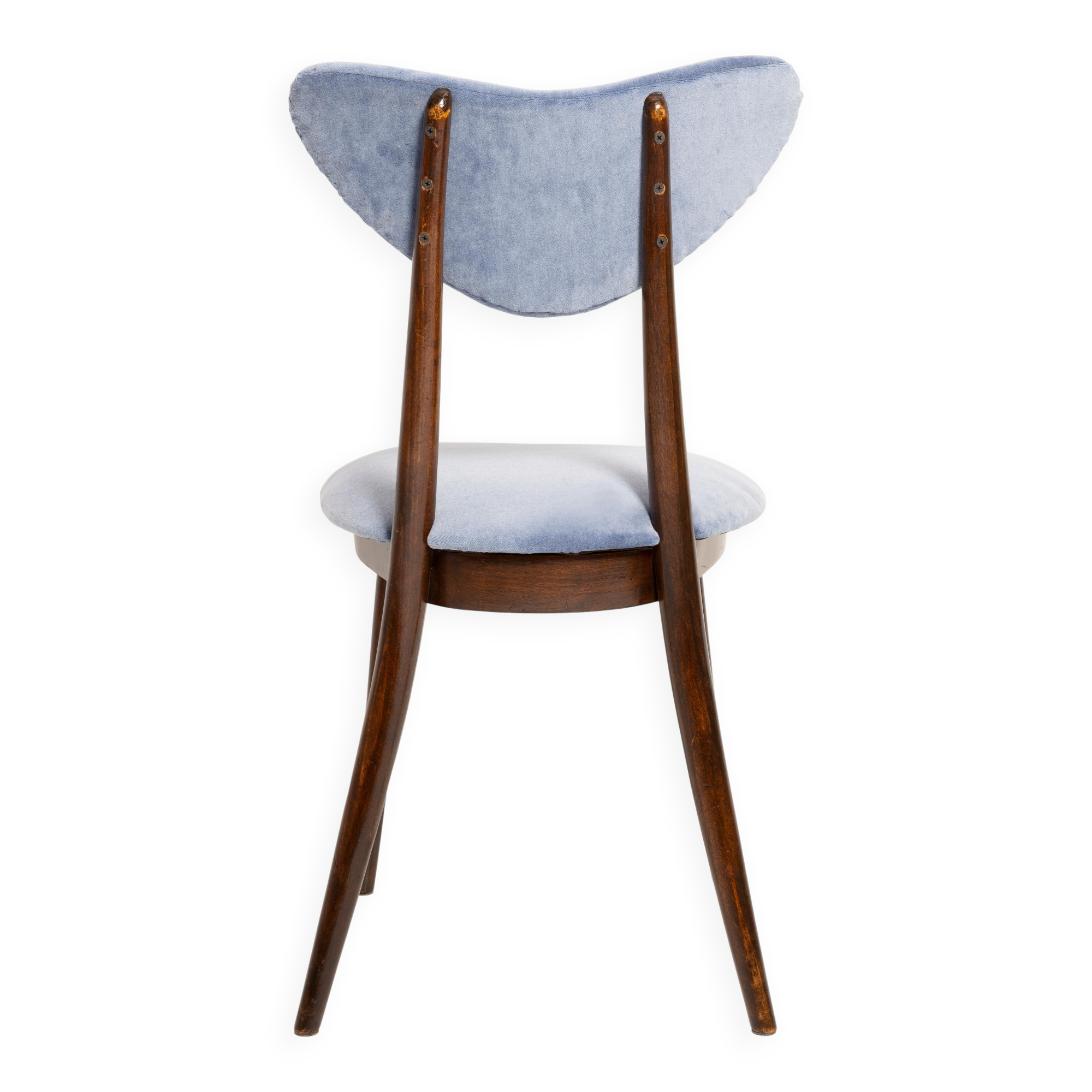 Chaise cœur en velours de coton bleu violet mid-century