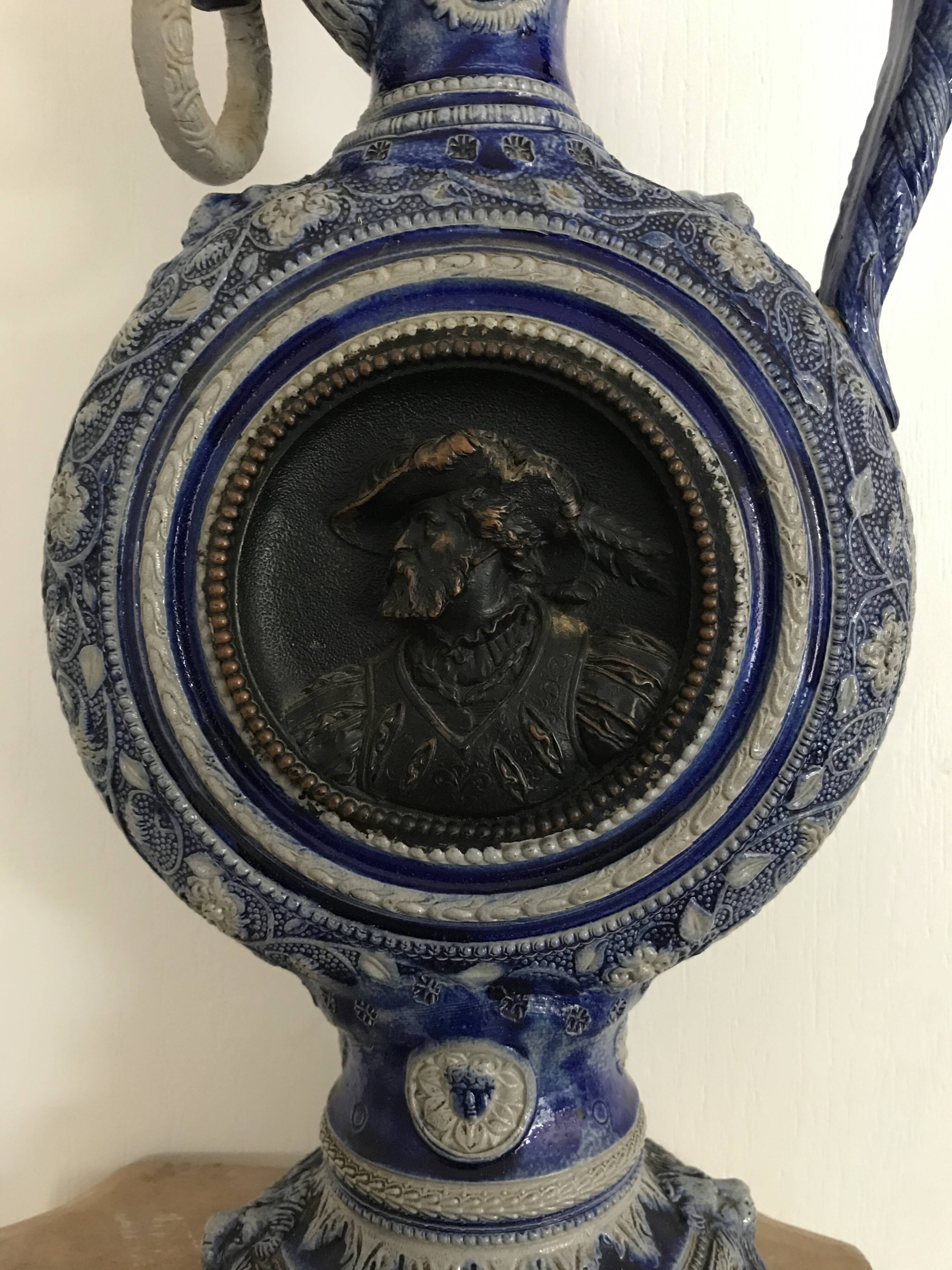 PITCHER Ewer in Stoneware from WESTERLAND, Germany, medallions and sculptures