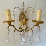 Chandelier set & 4 wall sconces with pendants, Louis XV style, gilded metal