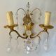 Chandelier set & 4 wall lights with pendants, Louis XV style, gilded metal